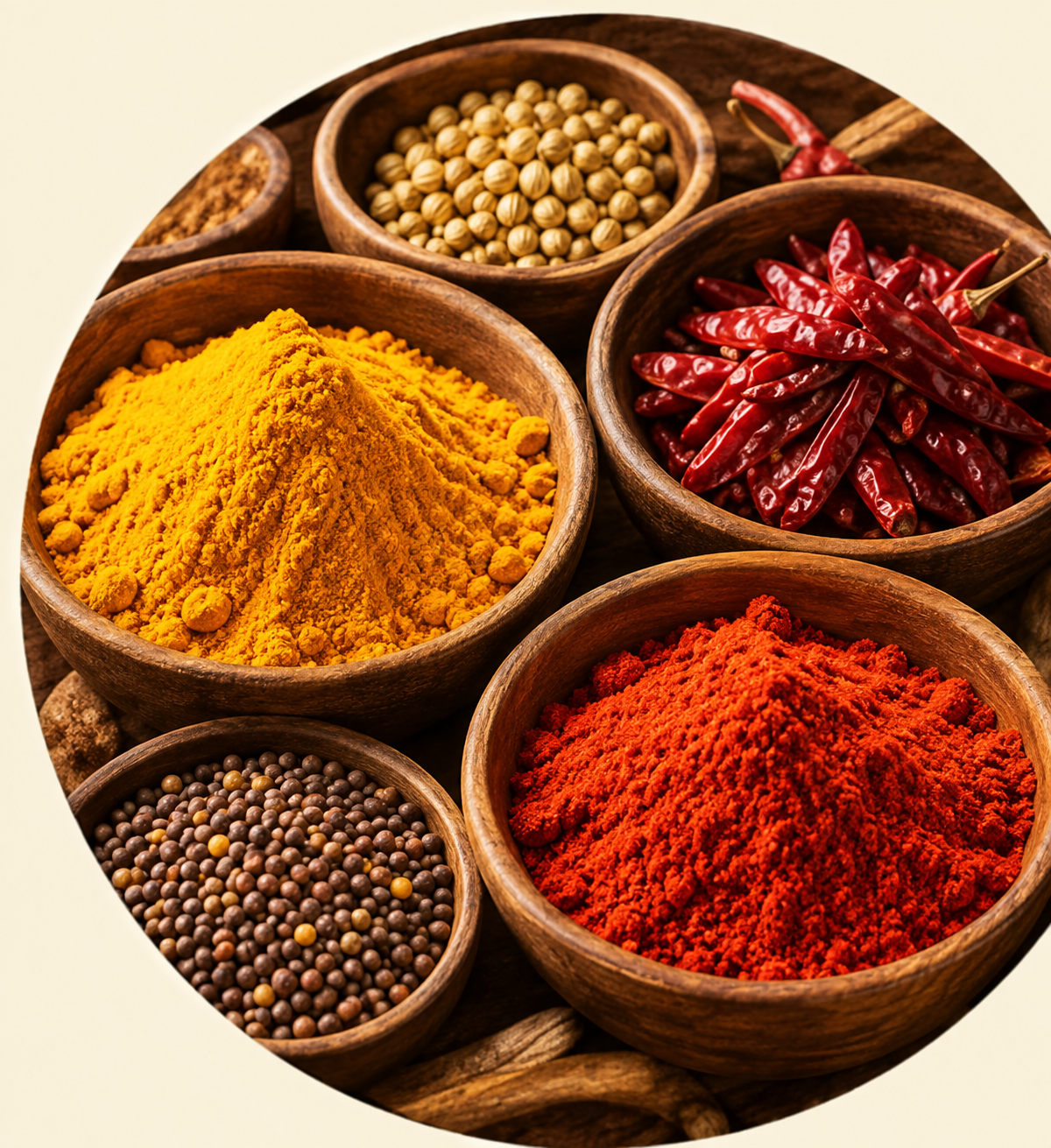 Bowls of ground spices